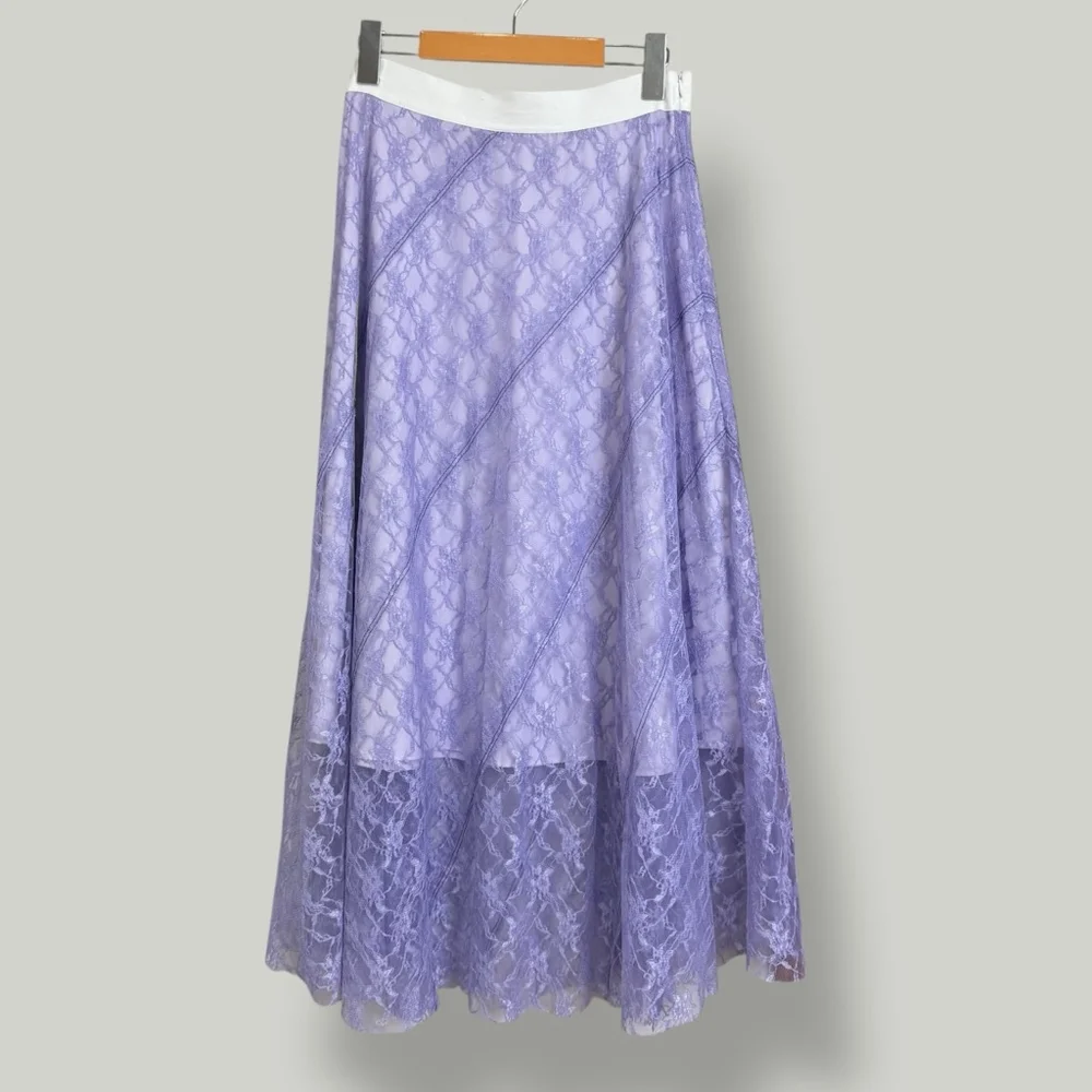 Sandro Skirt Women Size 3 Medium Midi Highwaisted Lace Preppy A-line High-rise - Picture 2 of 14